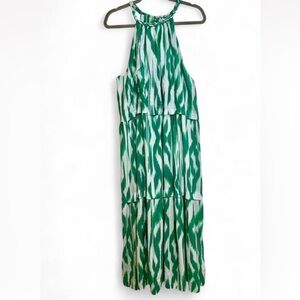 Sofia Vergara Green and White Halter Maxi Dress